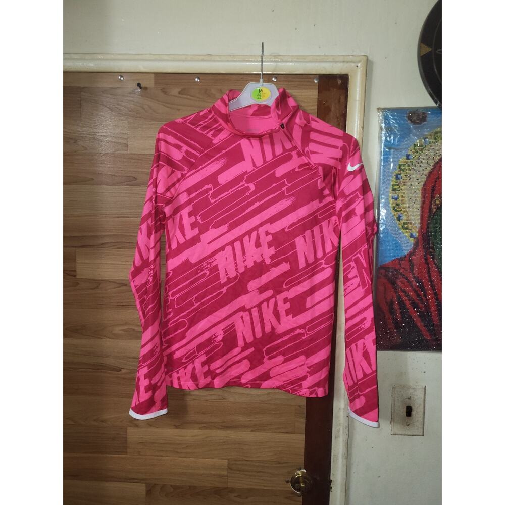 Nike Pro Pink 1/4 Side Neck Zip Long Sleeve Shirt Girls Size Large Fleece
